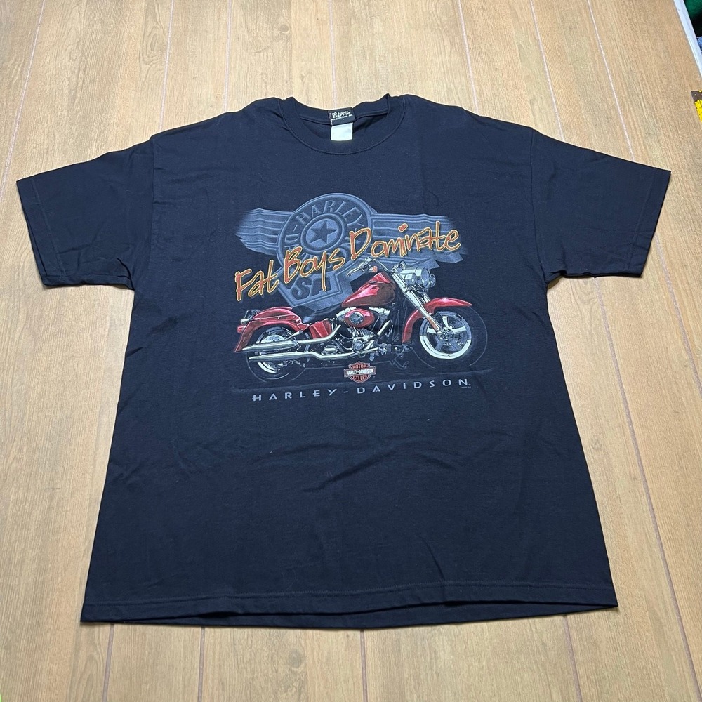 Harley-Davidson T-Shirt Mens XL Black Fat Boys Dominate Savannah GA 2002 Vintage